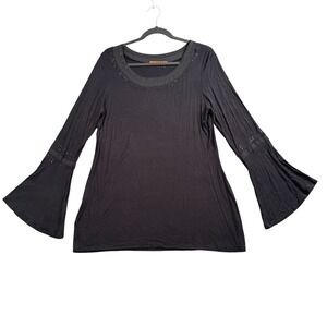 Dark Romantic‎ Bell Sleeve Top Witchy Rhinestone Scoop Neck Gothic L
